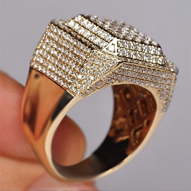 Cincin Pertunangan Berlian Berlapis Emas 24K Mewah Fashion Pria