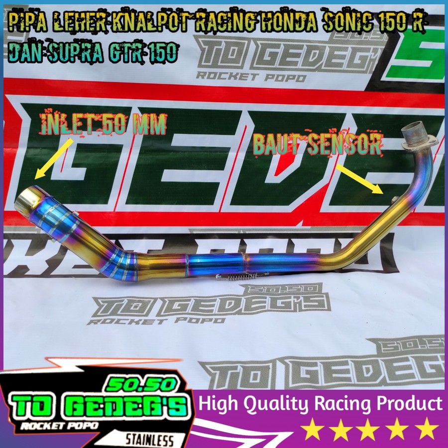 Pipa leher knalpot racing honda sonic 150 r semi stainlees bluemoon