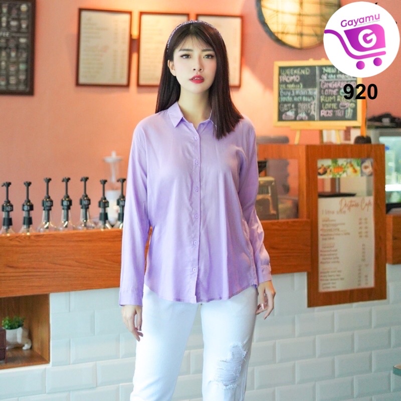 KEMEJA WANITA CASUAL LENGAN PANJANG LD 104CM-Lilac