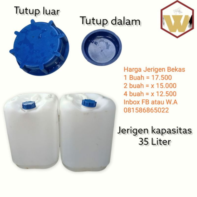 Jerigen 35 Liter bekas madu, lengkap tutup dalam dan tutup luar