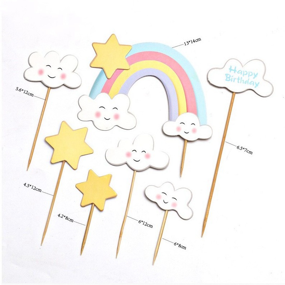 【COD Tangding】7pcs / set Kartu Dekorasi Kue Ulang Tahun DIY Bentuk Bunga / Bintang / Smile / Awan / Pelangi