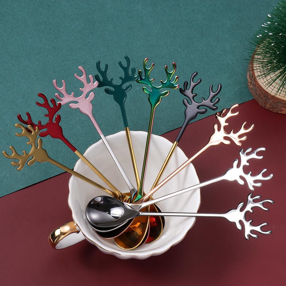 Preva Sendok Natal Desserts Christmas Deer Head Stirring Spoon Xmas Tanduk