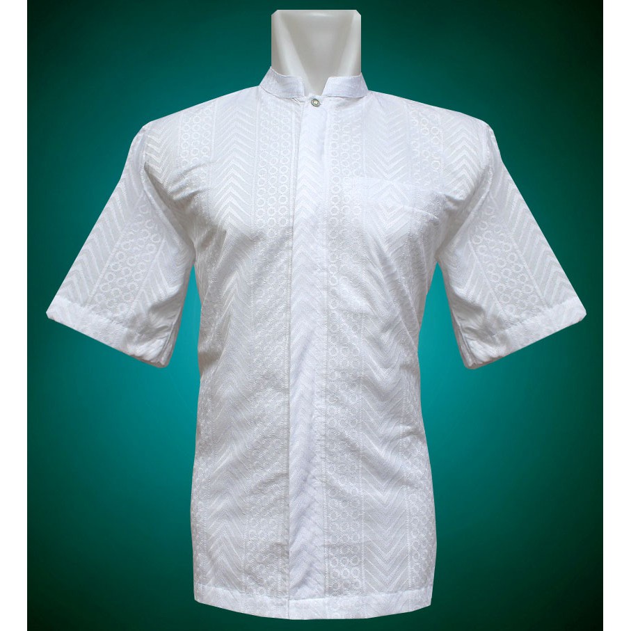 Promo BAJU KOKO LENGAN PENDEK FULL BORDIR PUTIH MOTIF ARRAOW Terbaru