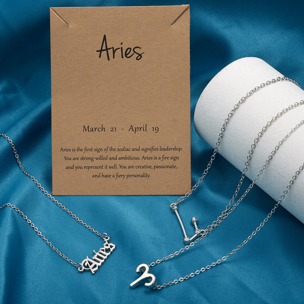 3 Pack Kalung Rantai Klavikula Hias Liontin 12 Rasi Bintang Warna Silver Untuk Hadiah