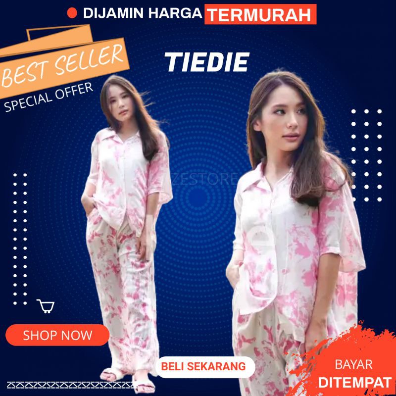 TIEDYE BAJU PAKAIAN RUMAH SANTAI TIDUR SET SETELAN WANITA DEWASA KEKINIAN LENGAN PENDEK JUMBO MURAH