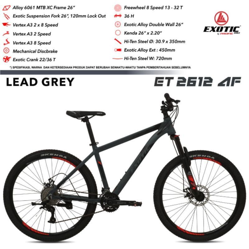 MTB 26 Exotic 2612 AF Aloy 9 Speed By Pacific