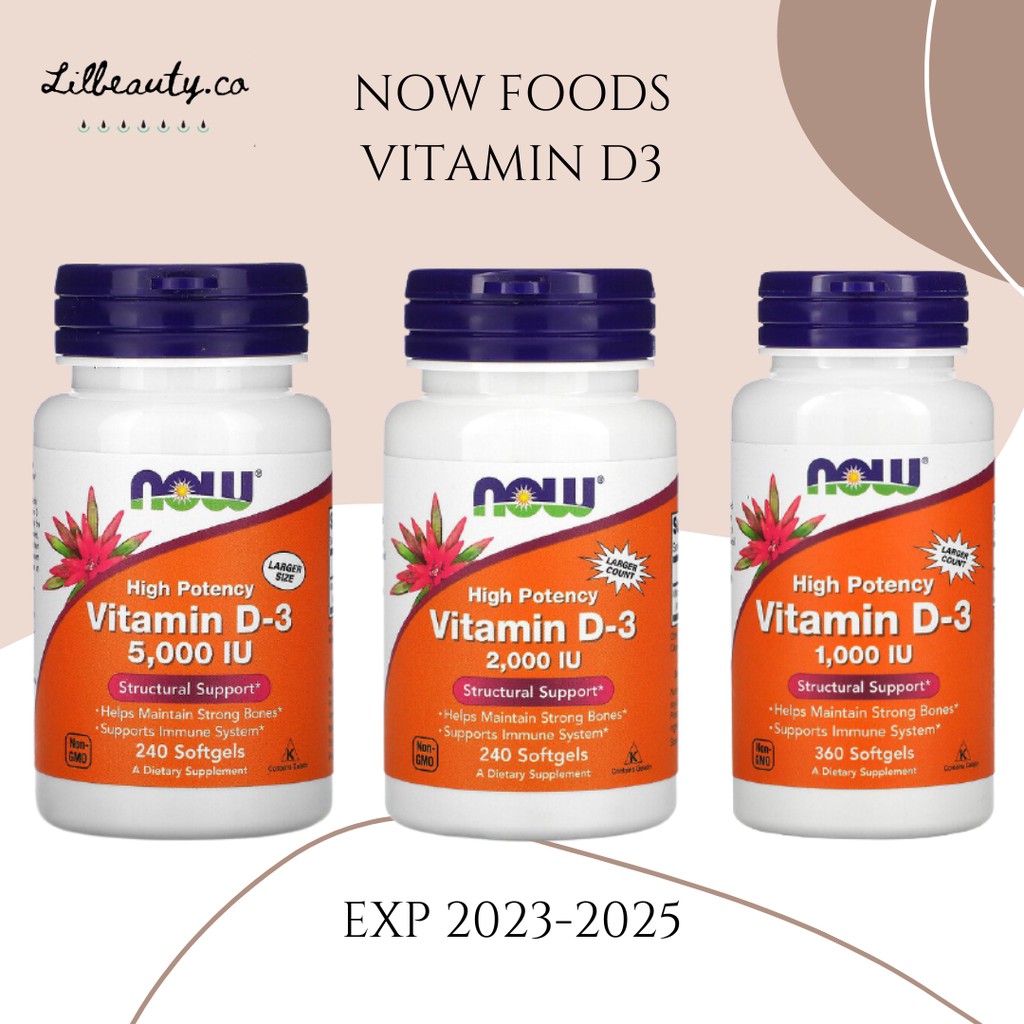 Now Foods Vitamin D3 5000 IU 20000 IU 5000 IU 120 240 360 softgels