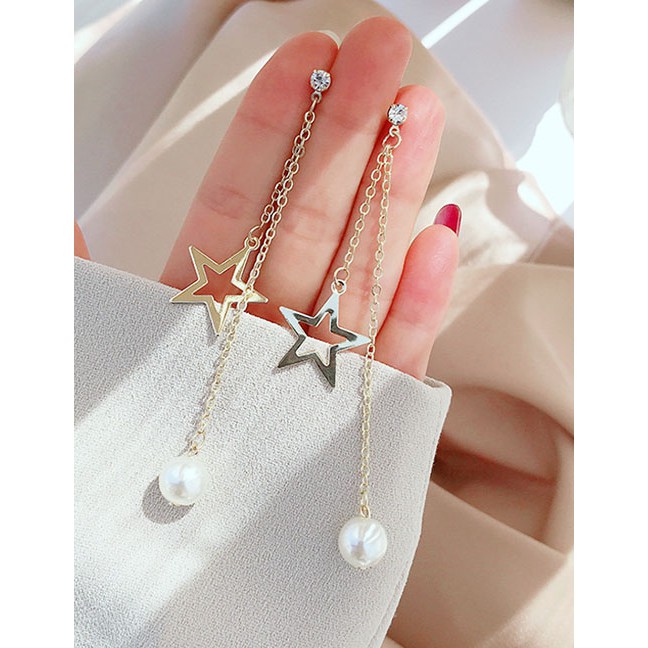 Anting Tusuk Golden Diamond Five-pointed Star Chain K12634