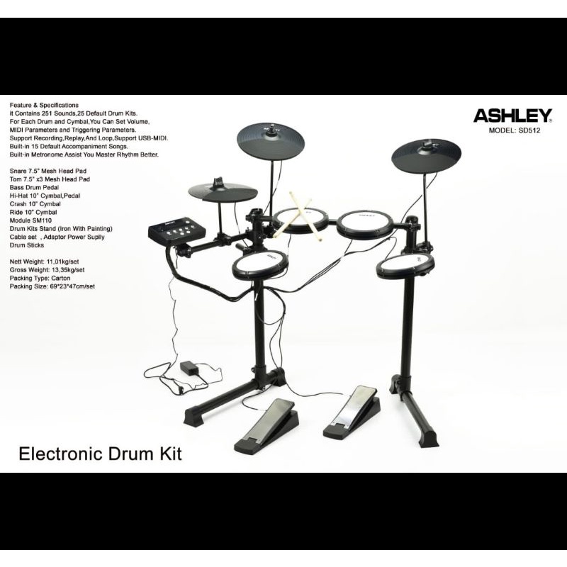 Drum elektric ashley sd512 sd 512 original