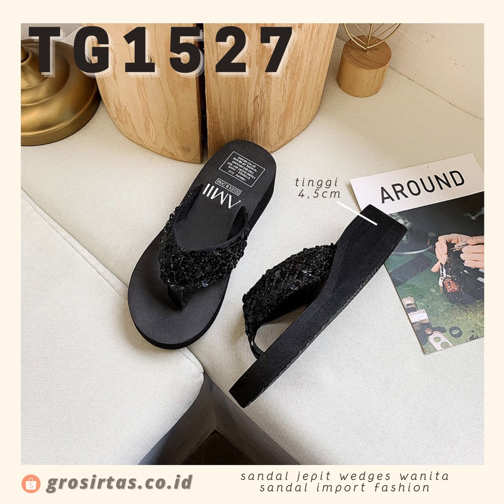 CUCI GUDANG GROSIRTAS TG1527 Sandal Jepit Wanita Import fashion kekinian  Wedges Import Sandal Wanita