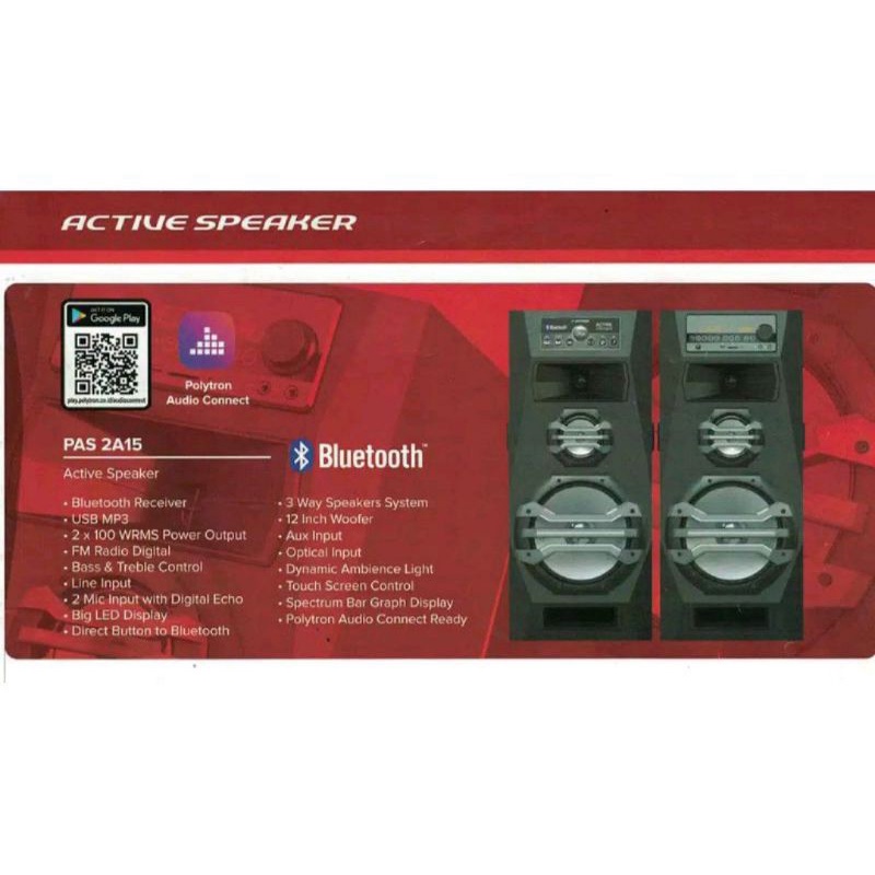 POLYTRON SPEAKER AUDIO PAS 2A15 PAS2A15 SUPER BASS USB BLUETOOTH SPEAKER AKTIF PAS2A 15