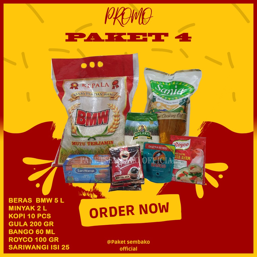 Paket 4 - Paket Sembako Bandung  / Beras Minyak Gula Royco Kopi Kecap Teh Paket Sembako Murah Hemat