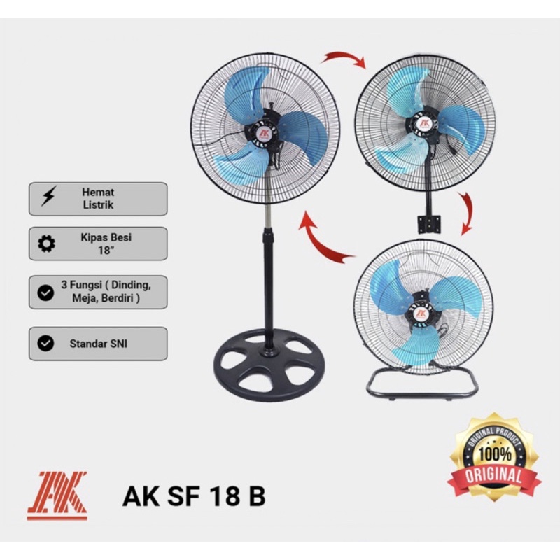 [ AK ] Kipas Angin Berdiri / Stand Fan Besi 3in1 AK-SF18B - 18 inch