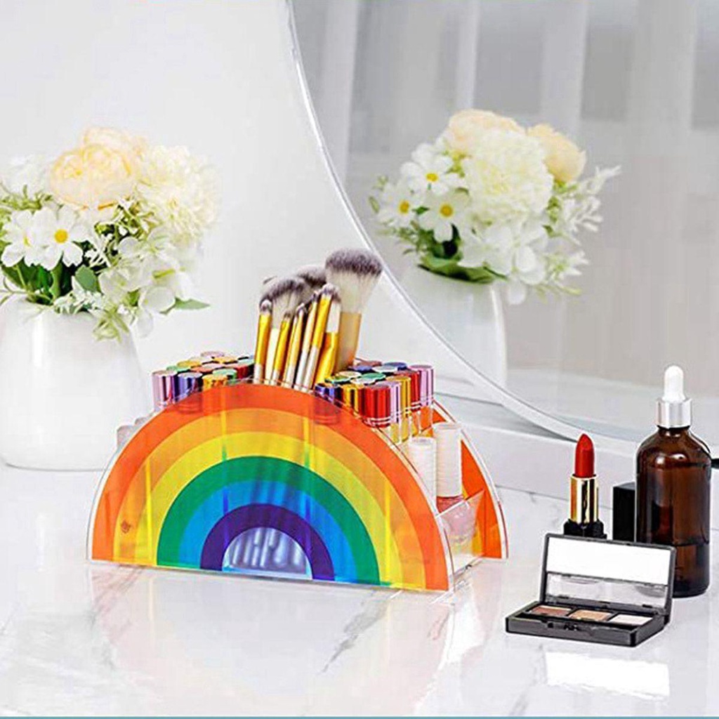 Lanfy Tempat Pulpen Kantor Sekolah Rainbow Acrylic 5kompartemen Rak Kuas Makeup