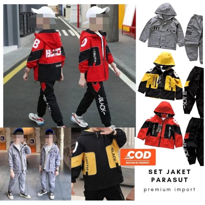 Jaket Parasut Anak Laki Laki Import Model Setelan Hoodie Bahan Waterproof Taslan Premium Desain Keren