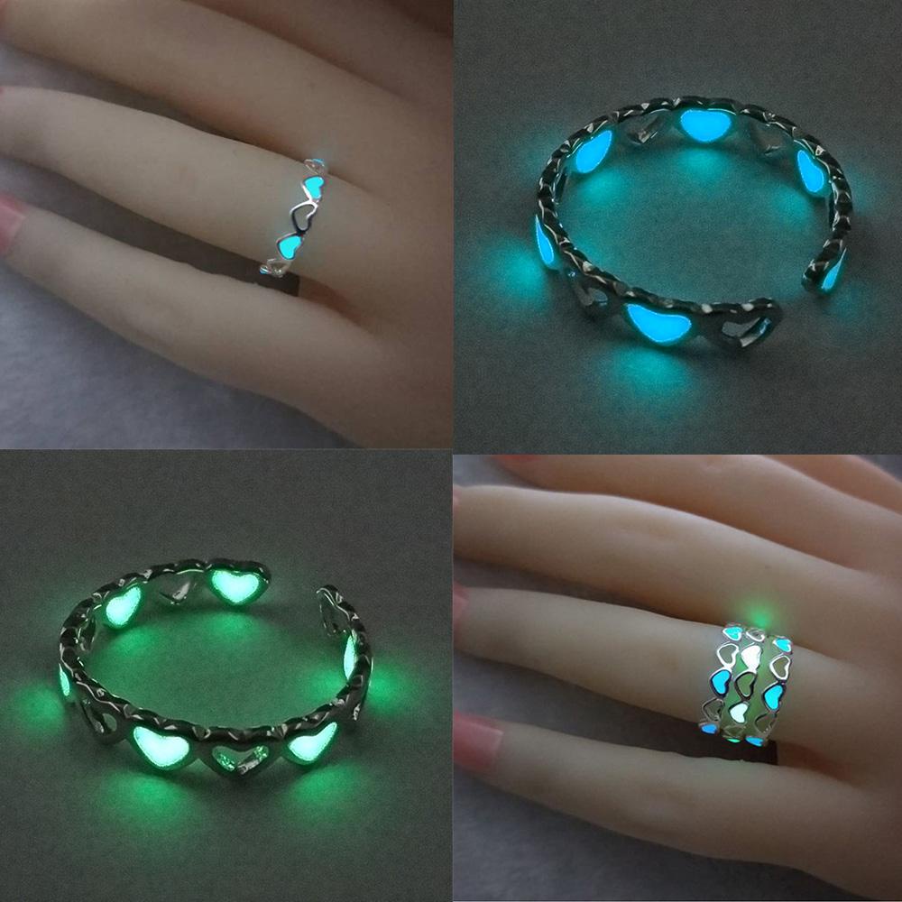 Solighter 1PCS Cincin Jari Bercahaya Fashion Finger Rings Adjustable Bercahaya Dalam Gelap Berongga Keluar Cincin