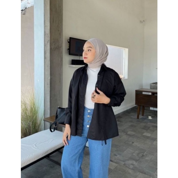 kemeja oversize serut depan atasan wanita rayon twill terbaru kekinian