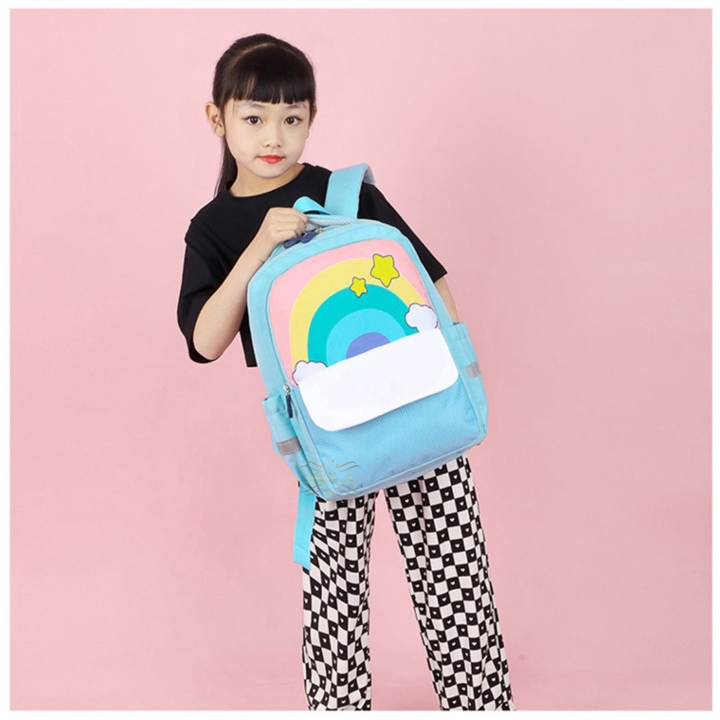 [MONA] Tas Sekolah Ransel Motif Pelangi Lucu buat SD Kualitas Import Premium -M0205