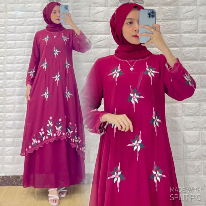 Gamis Melayu Bordir Solder Lengkung 2 Tingkat Premium Terbaru