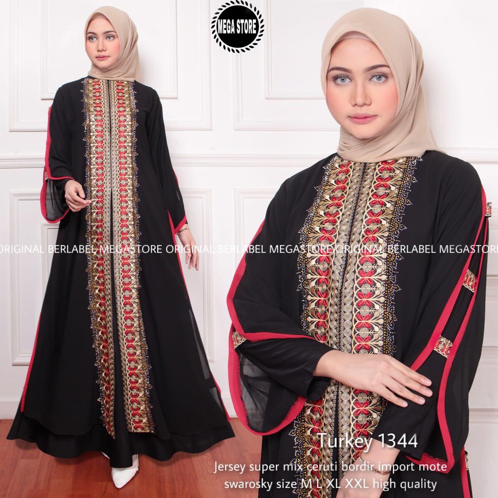 Abaya Turkey 1344 hitam bordir//turki saudi// Abaya ORI/Abaya Hitam