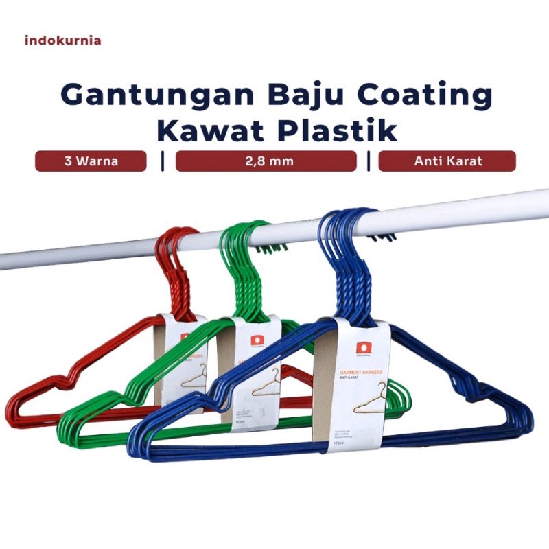 10pcs Hanger Gantungan baju coating warna ANTI KARAT -  INDOKURNIA EKONOMIS