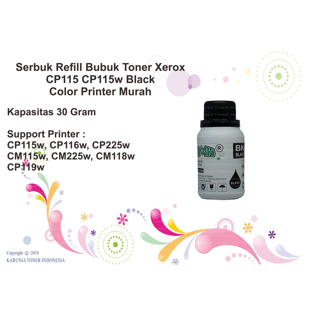 Serbuk Refill Bubuk Toner Xerox CP115 CP115w Black, Color Printer Murah