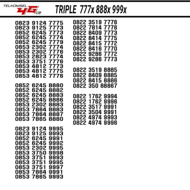 Perdana Nomor Cantik Telkomsel Triple tengah 777 888 999