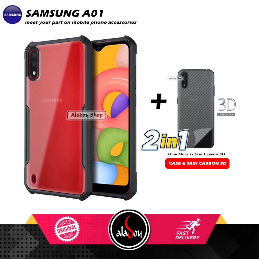 Case SAMSUNG A01 Armor Fusion Transparent Casing Free Skin Carbon 3D