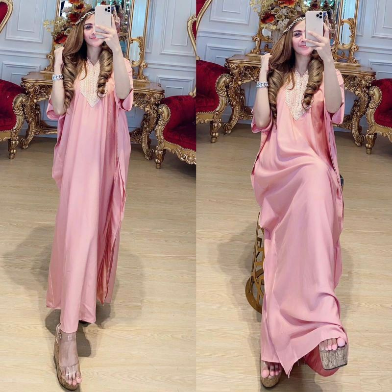 Kaftan Wanita Arabian Diamond Renda Jumbo XXXL Rayon Premium Kaftan Busui Resleting Lengan Pendek Mo