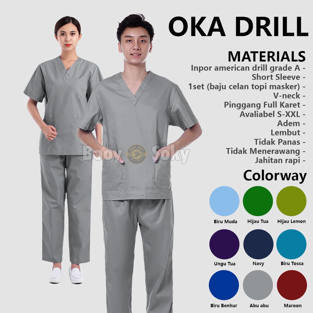 BAJU OK BAJU JAGA DOKTER PERAWAT BAJU OKA SCRUB BAJU OKA LENGAN PENDEK PRIA DAN WANITA