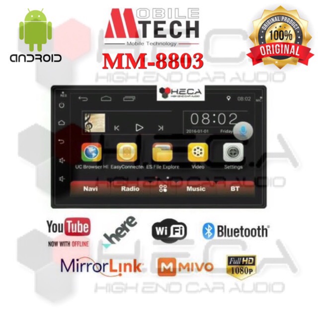 Mtech Mobile Tech MM-8803 Android 7" Head Unit Double Din 7inch Tape MM 8803 Audio Mobil 7 inch