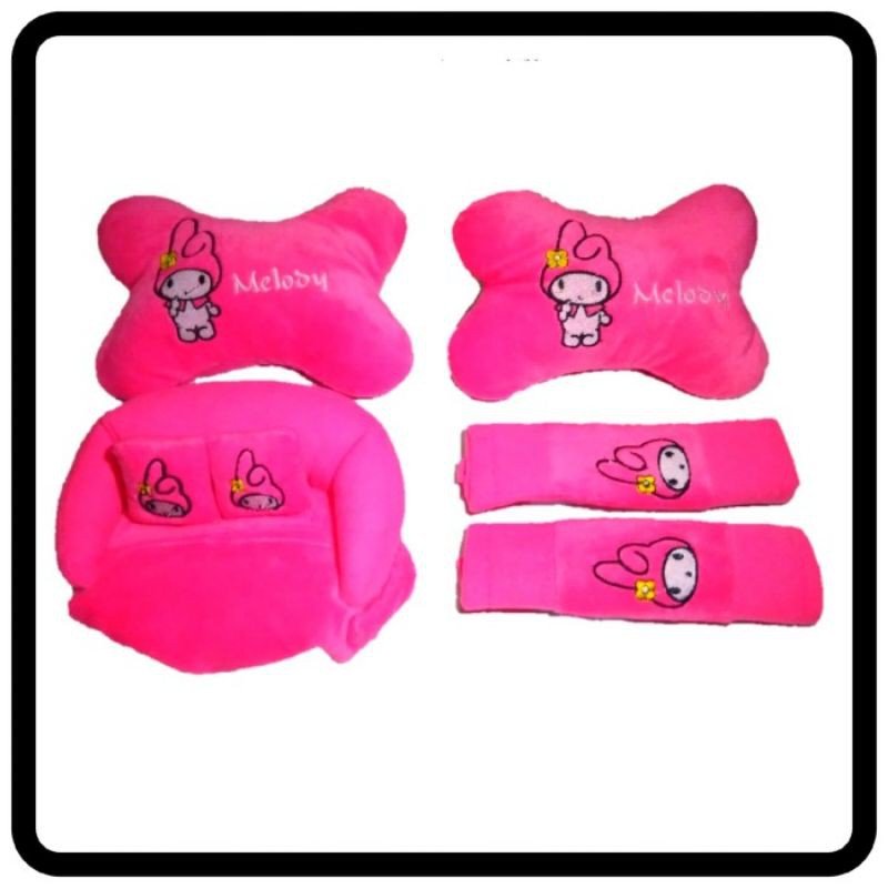 Bantal Mobil 3in1 MELODY PINK Car Set Sandaran Kepala Car Pillow