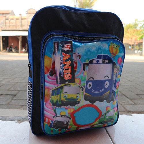 Tas Ransel Sekolah Anak Anak Tk PAUD Little Bus Kecil Warna BIru Cute Baus