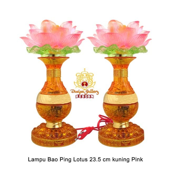 Lampu altar sembahyang LED Bao Ping Lotus 23.5 cm kuning pink