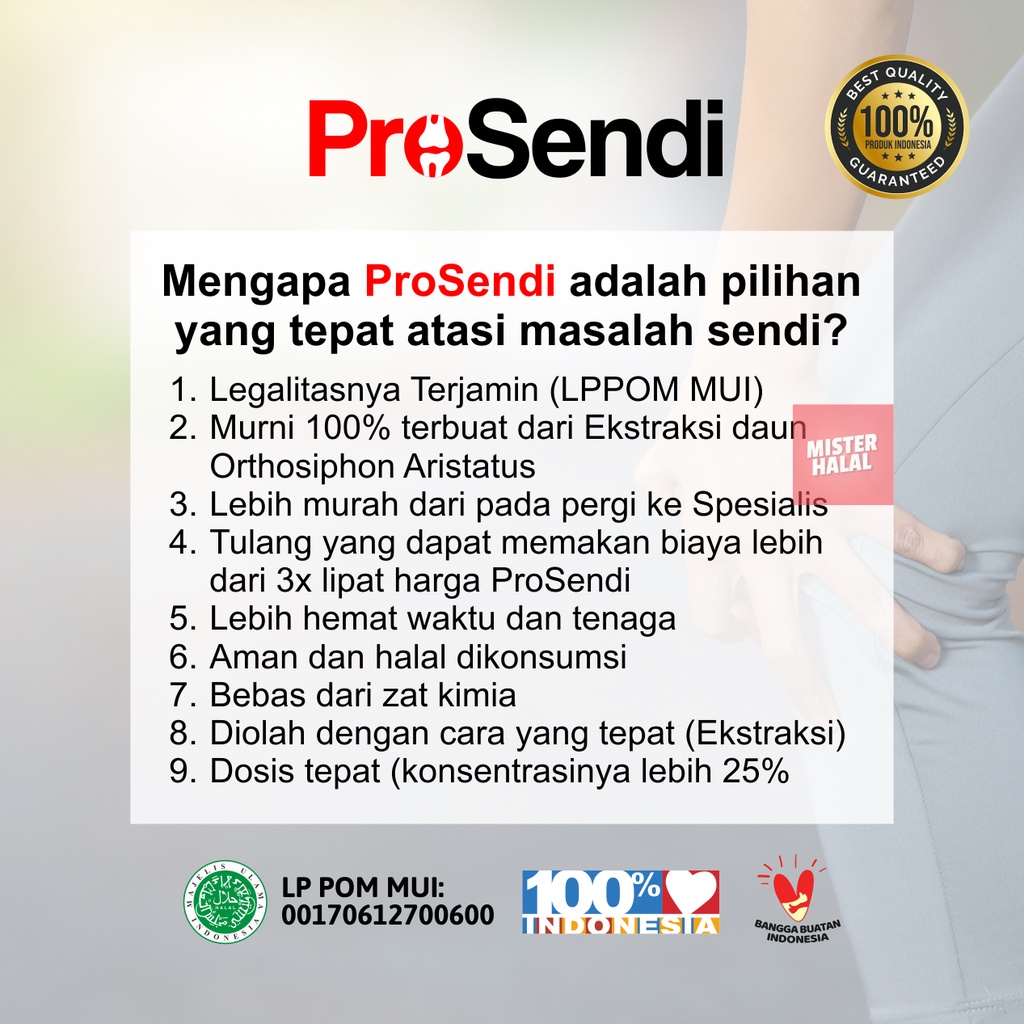 PROSENDI Obat Solusi Nyeri Sendi Asam Urat, Rematik, Pegal Linu, Sakit Pinggang, Otot Kaku, Kolesterol , Otot Syaraf, Saraf, Tulang Ekor Akibat Jatuh