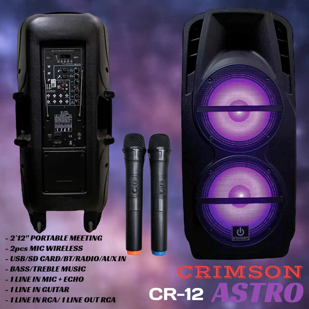 SPEAKER PORTABLE CRIMSON CR 12 ASTRO CR12 BT 2 MIC 12X2 INCH DOUBLE