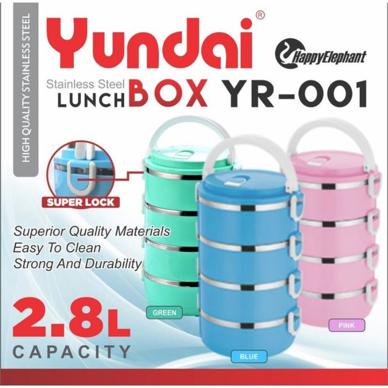 Lunch Box 4 Susun Yundai/Rantang Tempat Bekal Makan Wadah 2,8 Liter