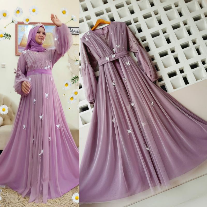 GAMIS CERUTY BURKAT|| TILLE BUTTERFLY|| GAMIS PESTA||FASHION WANITA,BAJU GAMIS MEWAH,GAMIS TERBARU 2021,GAMISKEKINIAN,PAKAIAN WANITA,PAKAIAN TERMURAH BARU-3