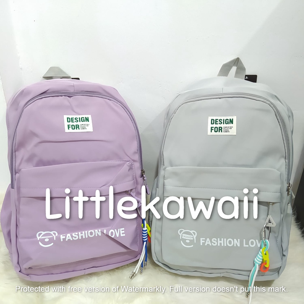 LK/Tas Ransel Laptop Backpack Parasut Sekolah Fashion Anak Remaja Design For Love Gantungan Import