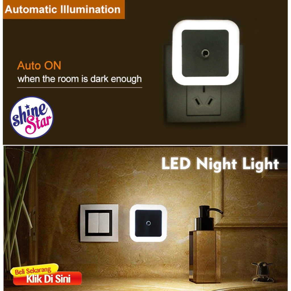 SHINE STAR - Lampu Tidur Otomatis Malam LED Kontrol Sensor Pintar Cahaya Kamar Gelap Hemat Energi Kotak - Random