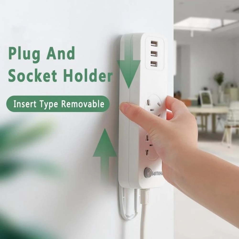 Self Adhesive Wall-mounted Power Strip Holder/Punch Free Socket Panel Plug Fixer for Power Strip Holder Organizer