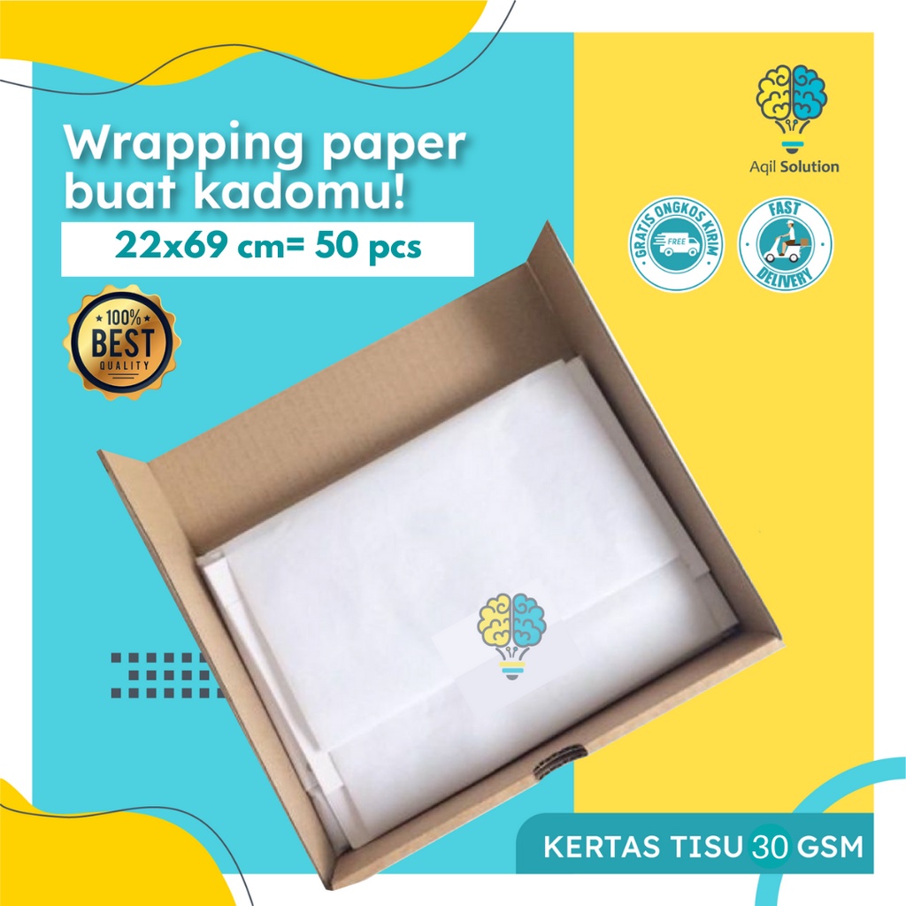 (22x69cm=50pcs)30gsm Kertas Tisu Roti Tissue Paper Dorslag Tebal Premium Lito Perlengkapan Kemasan Packing Bungkus Sepatu Tas Topi Baju dll By Aqilsolution