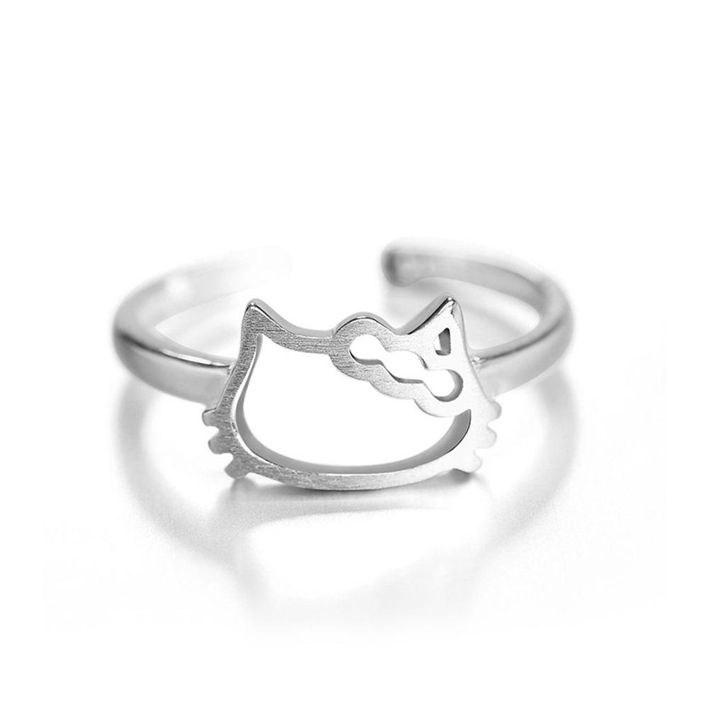 [Elegan] Halo Kucing Cincin Lucu Klasik Hadiah Laki-Laki Paduan Adjustable Zirkon Terbuka Ring