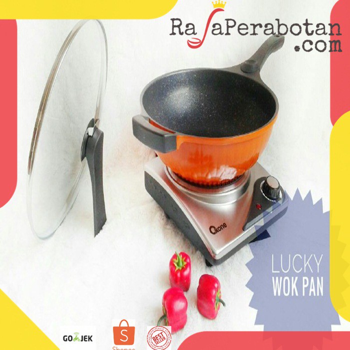 Lucky Wok 30cm Dengan Tutup Kaca Anti Lengket Original