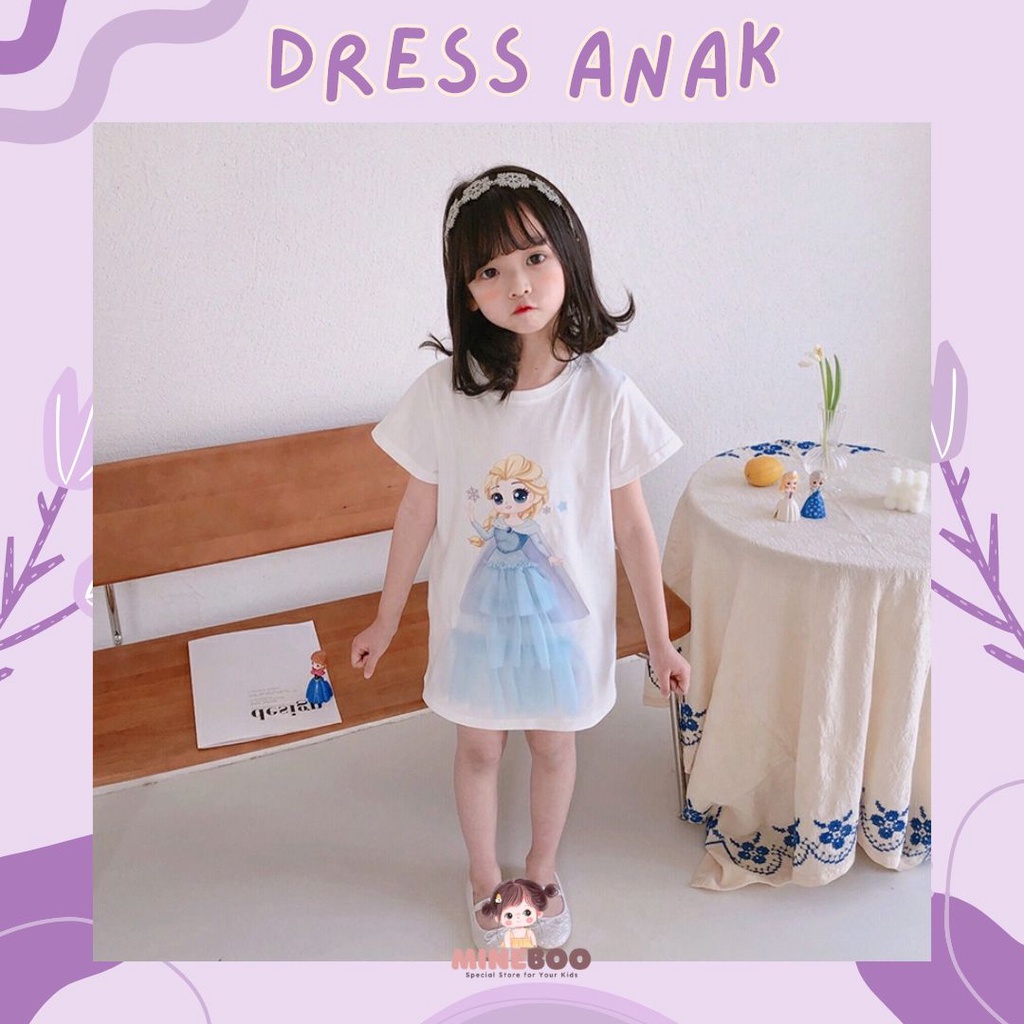 mineboo - PRINCESS DRESS EBV 1-9tahun Baju anak perempuan Gaun jala anak perempuan baru/Gaun kasual lengan pendek anak perempuan/Dress anak perempuan cewek/rok anak/gaun anak/kado anak perempuan ulang tahun