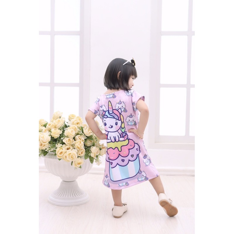 DRESS UNICORN, DRESS SCUBA PRINTING, HOMEDRESS,BAJU ANAK CEWEK,BAJU ANAK LUCU