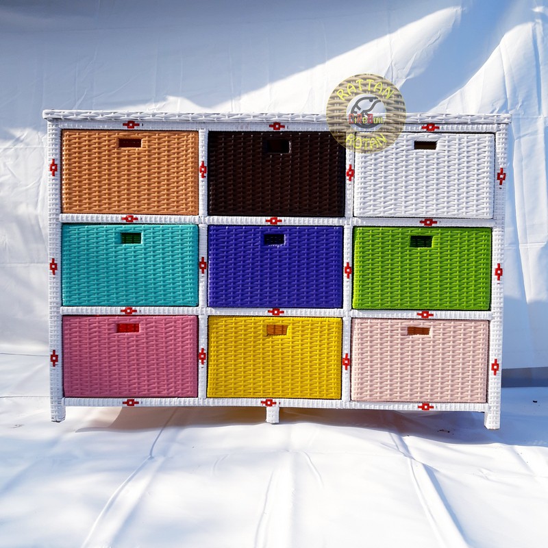 Lemari Laci Rak Rotan Sintetis Kabinet Plastik 9 Laci CUSTOM