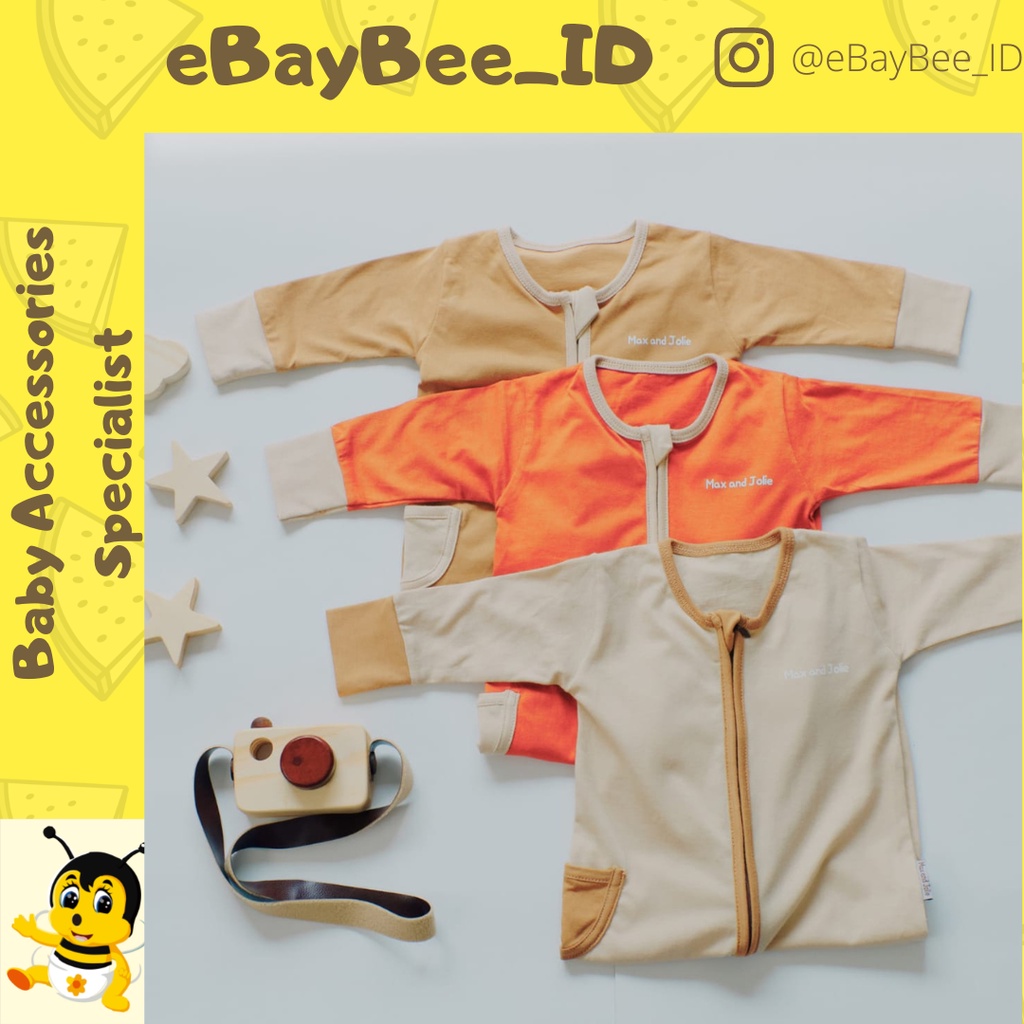 eBayBee_ID X Max and Jolie Jumpsuit Panjang Two Tone (0 - 2 tahun) - Sleepsuit Piyama Jumper Zipper Romper Bodysuit Sleepsuit Tidur Anak Bayi Laki - laki | perempuan | baju tidur piyama dua warna nyaman di kulit bayi sensitif tidak gatal di kulit