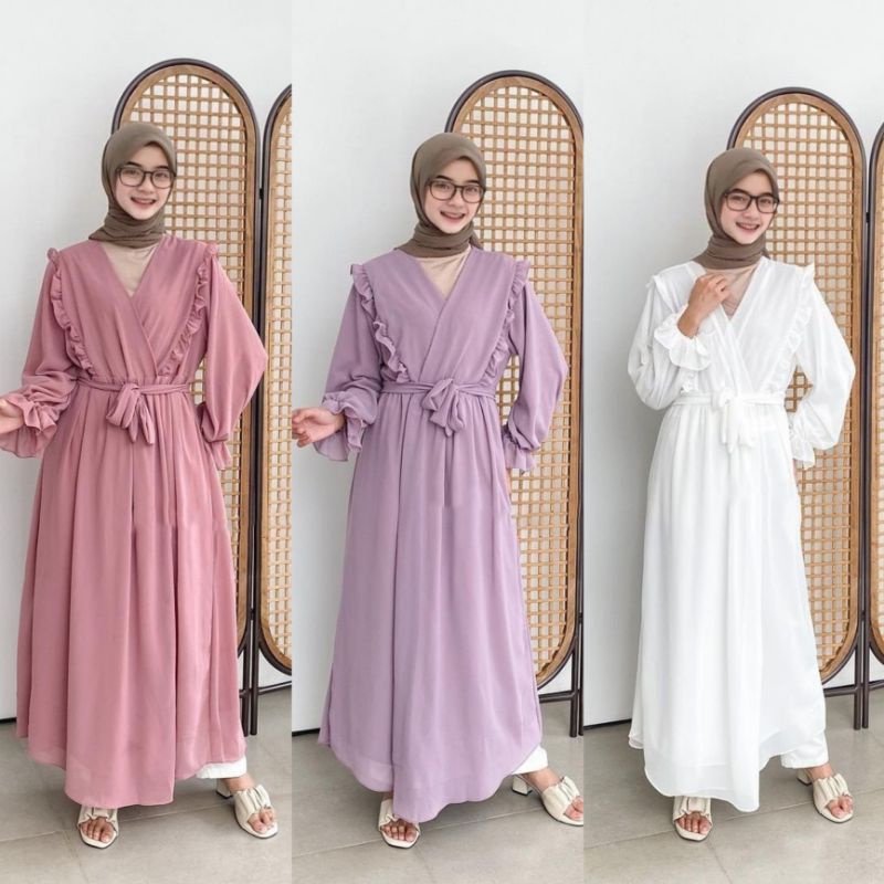 LONG OUTER DRESS RUFFLE CERUTY BABY DOLL PREMIUM