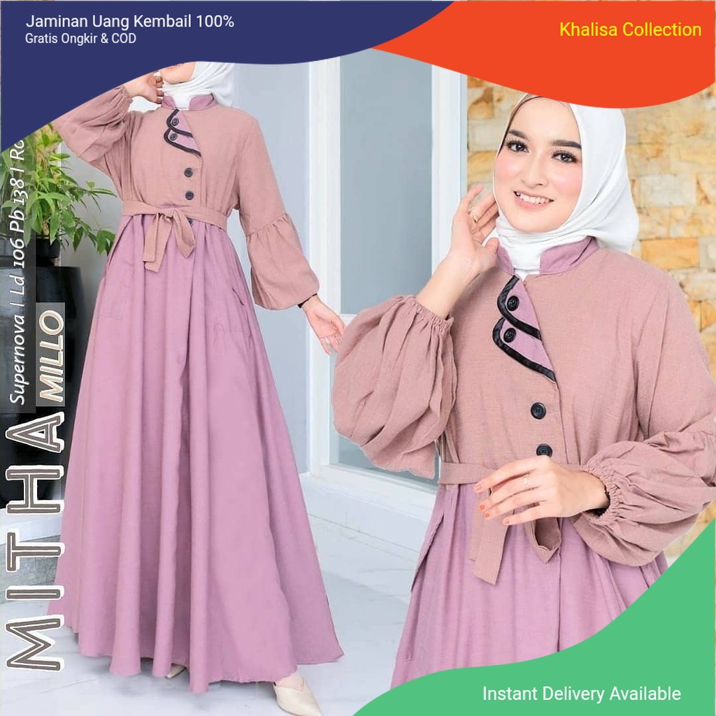 Mitha Dress / Dress Muslim Wanita Termurah / Gamis Supernova Tali Depan / Gamis Wanita lengan Karet 